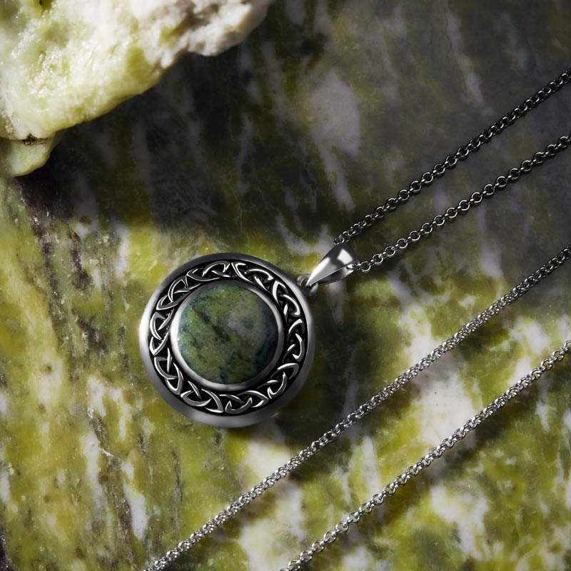 lifestyle image of connemara marble celtic necklace from Solvar