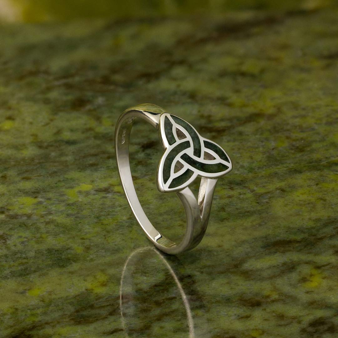 styled image of ladies sterling silver connemara marble trinity knot ring s21035 from Solvar