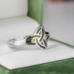 close-up image of silver connemara marble trinity knot ring from Solvar