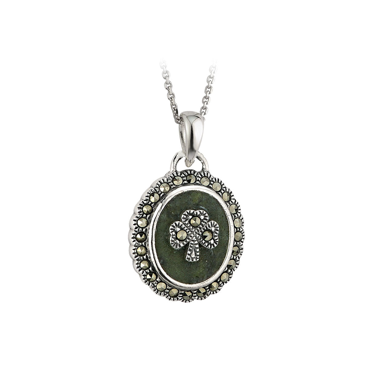 sterling silver connemara marble marcasite  oval shamrock pendant s44877 from Solvar