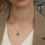 model wearing connemara marble shamrock necklace