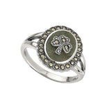 sterling silver marcasite shamrock connemara marble ring s2824 from Solvar