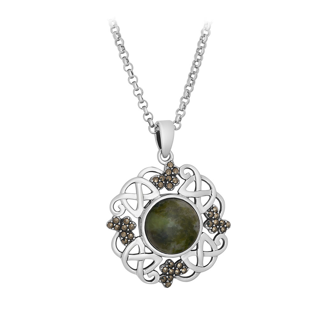 Product image of Marble & Marcasite Celtic Shamrock Pendant from Solvar jewellery
