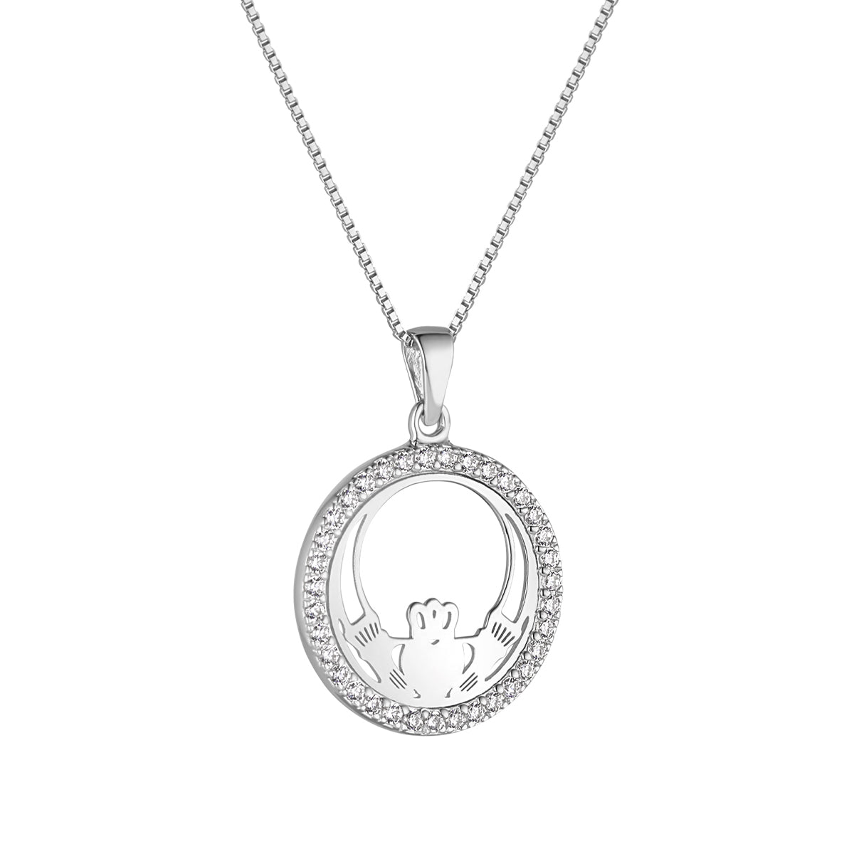 Stock image of Solvar sterling silver cz round claddagh necklace s47012