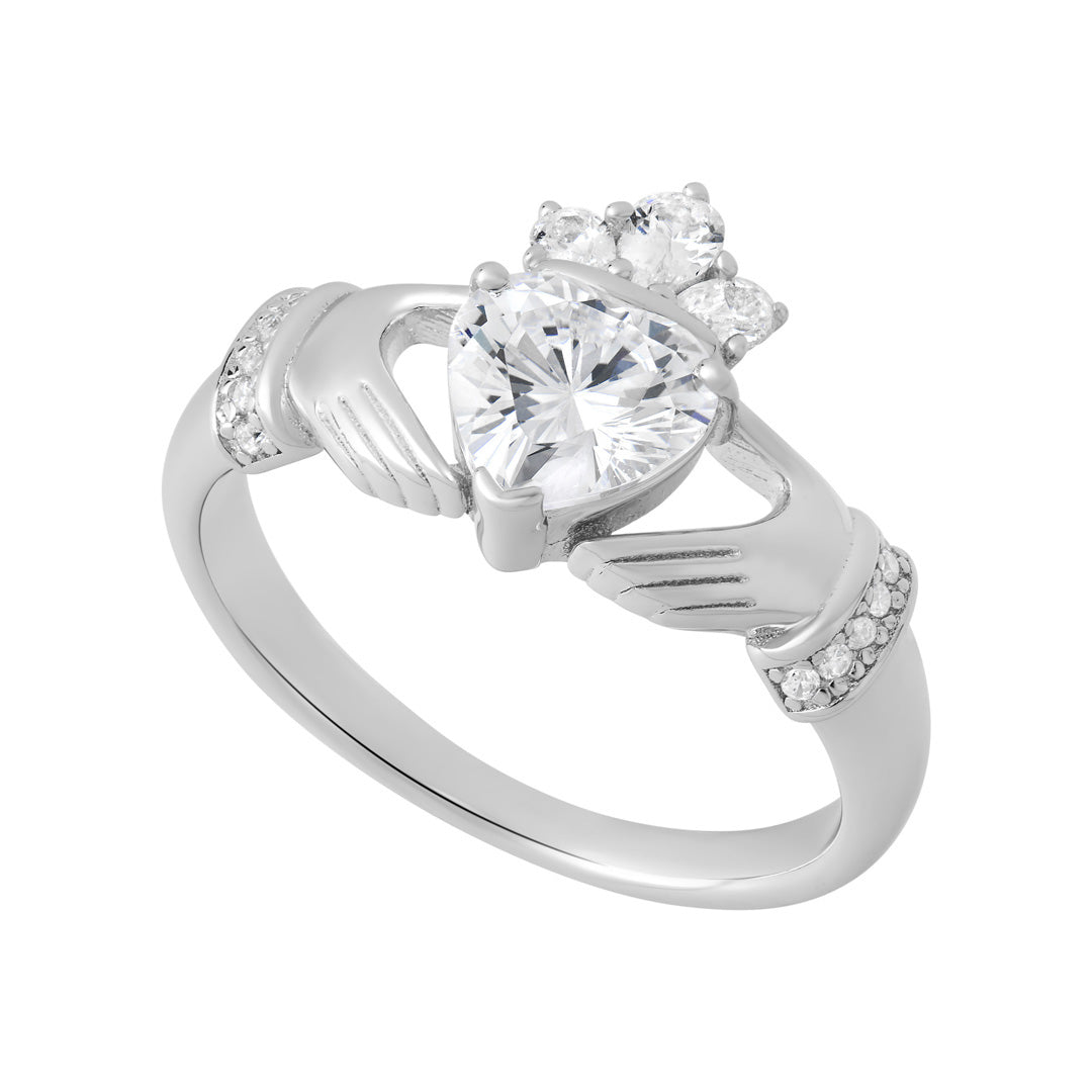 Product image of Sterling Silver White Cz Claddagh Ring from Solvar jewellery