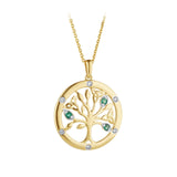 stock image of flush set diamond and emerald gold tree of life necklace from Solvar