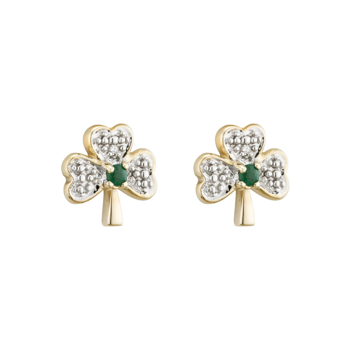 14k gold diamond and emerald shamrock stud earrings s3975 from Solvar