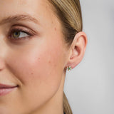 a model wearing diamond & emerald shamrock stud earrings s3975