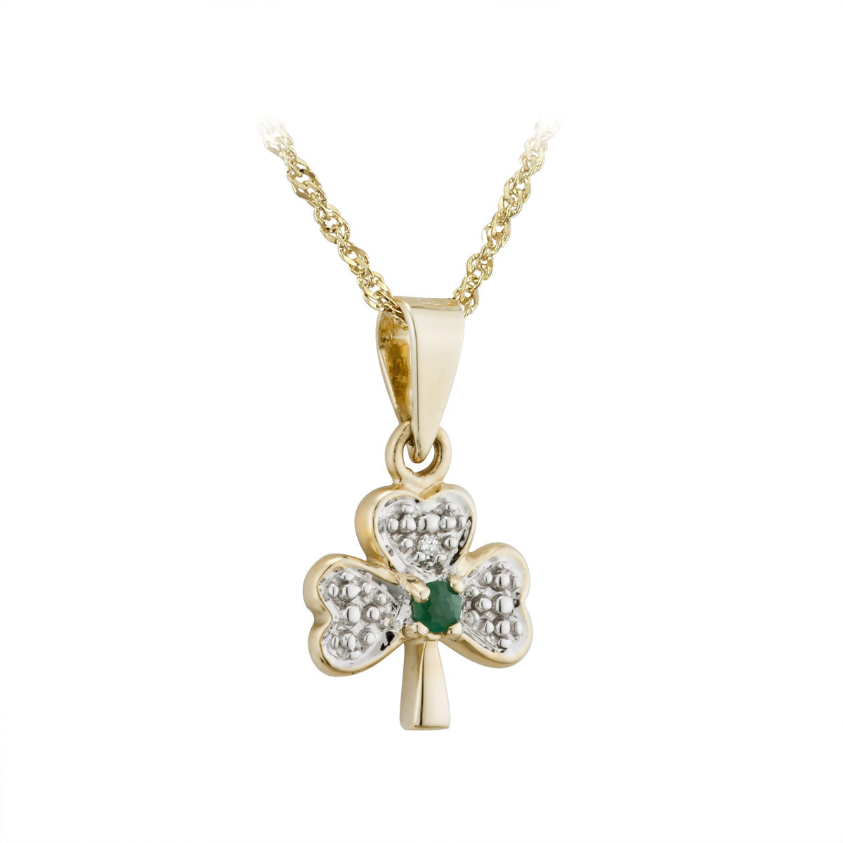 14k gold diamond and emerald shamrock pendant s4512 from Solvar