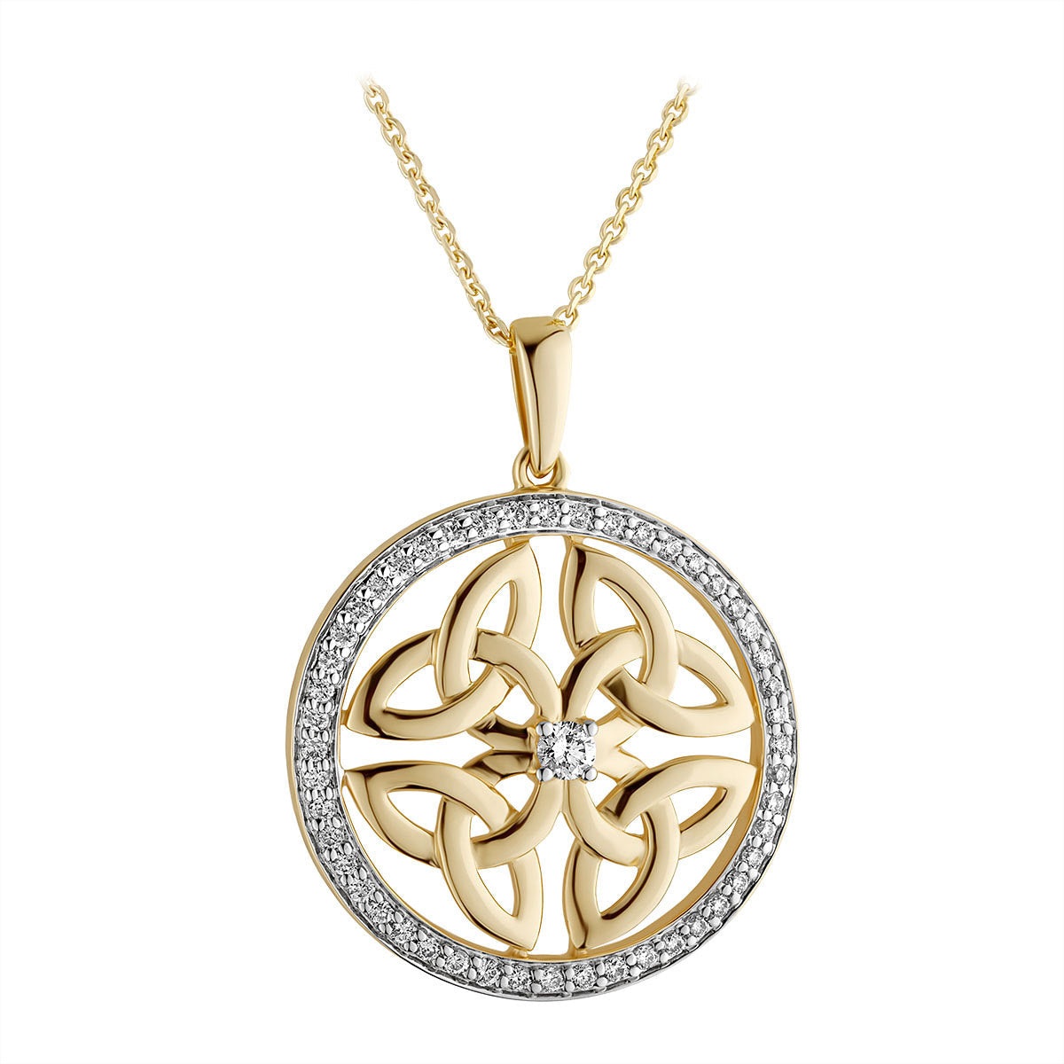 14 karat Gold Diamond Four Trinity Knot Necklace S46784 on 18 inch 14 karat gold Rolo chain from Solvar