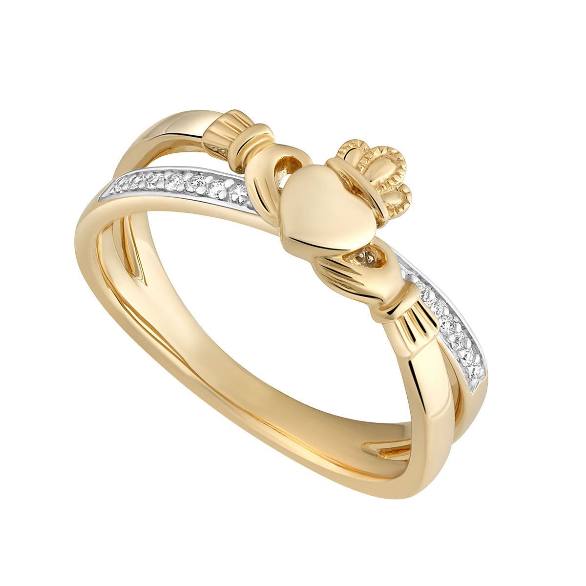 14k gold diamond claddagh crossover ring s21065 from Solvar