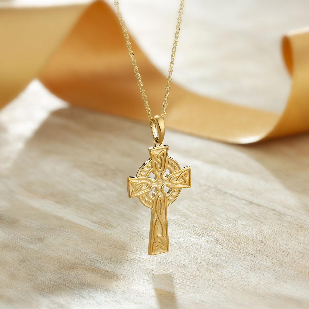 styled image of 10k gold small double sided celtic cross pendant s44648 from Solvar