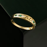 styled image of gold diamond and emerald claddagh eternity ring s2374 