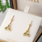 yellow gold emerald Trinity Knot drop earrings in Solvar gift box