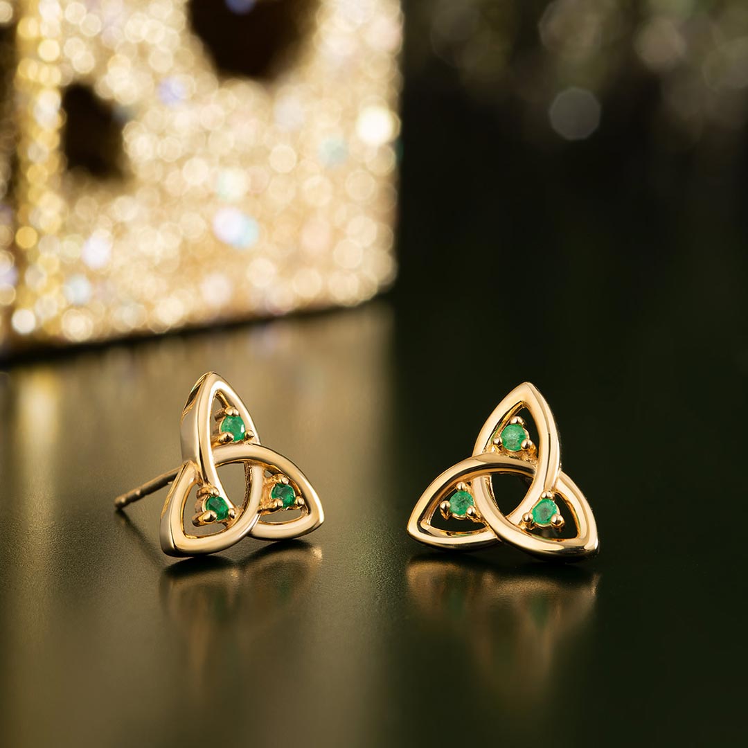 styled image of 14K gold emerald trinity knot stud earrings s33499 from Solvar