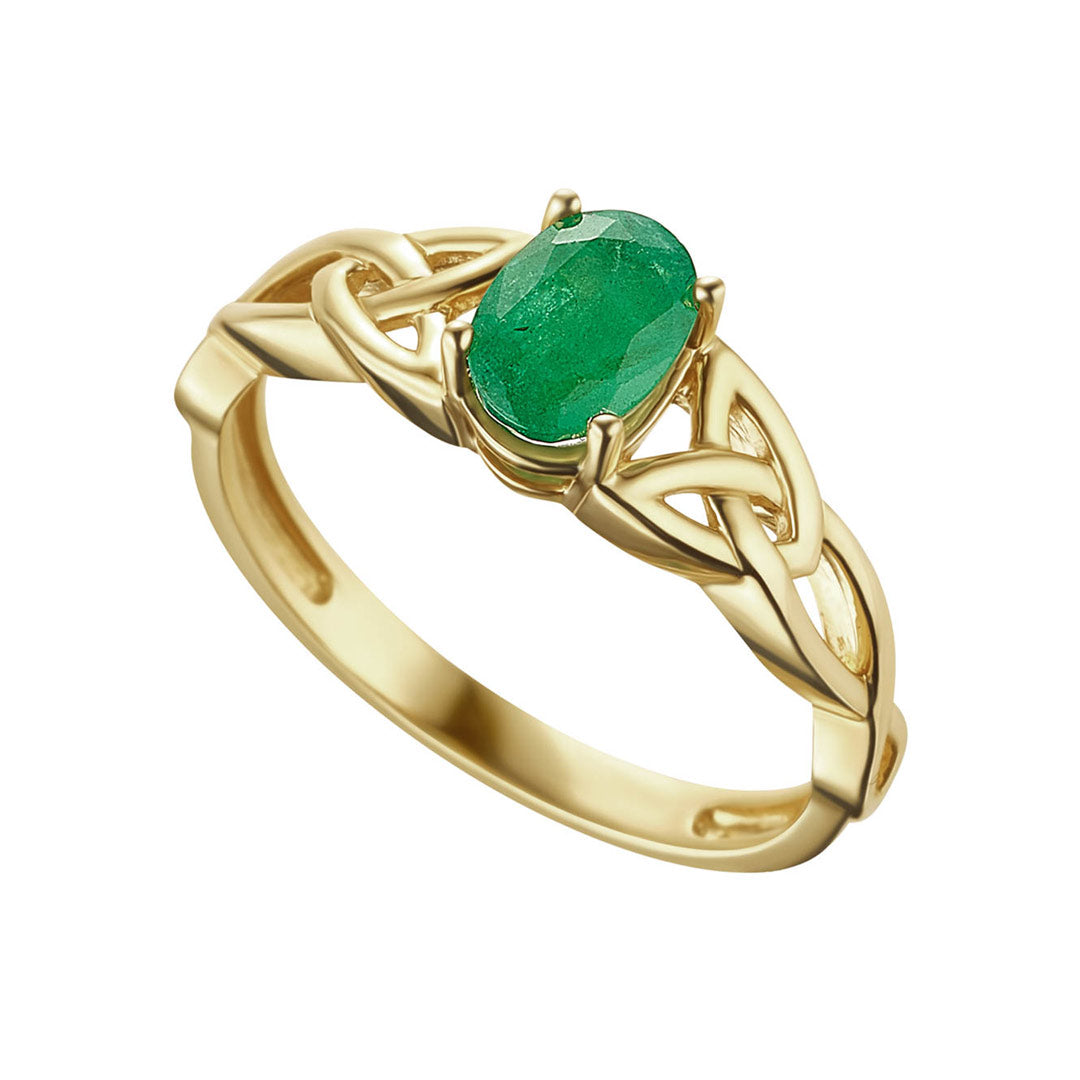 Stock image of Solvar 14K Gold Emerald Trinity Knot Ring S21136