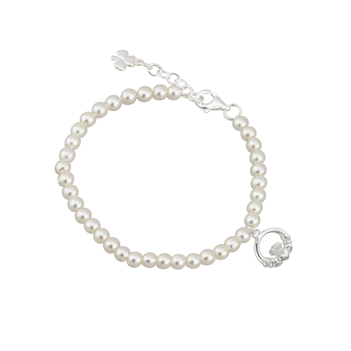 rhodium plated pearl claddagh communion bracelet s5720 from Solvar