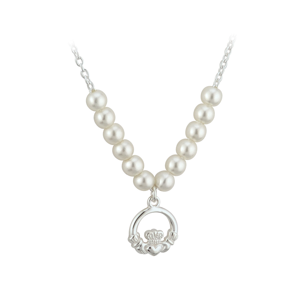 rhodium plated pearl claddagh necklet s45071 from Solvar