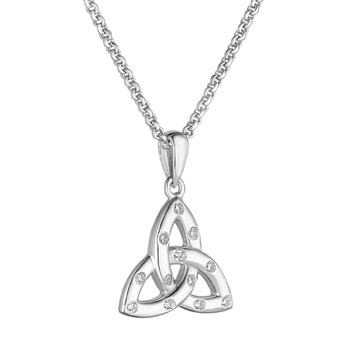 Stock image of Solvar flush set cz large trinity knot necklace s46994