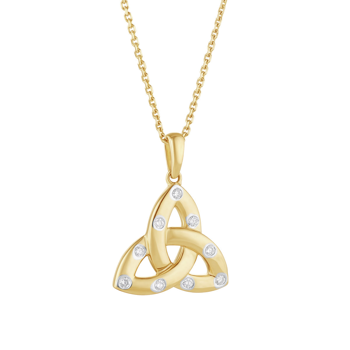 14K gold flush set diamond Trinity Knot Necklace S46969 from Solvar