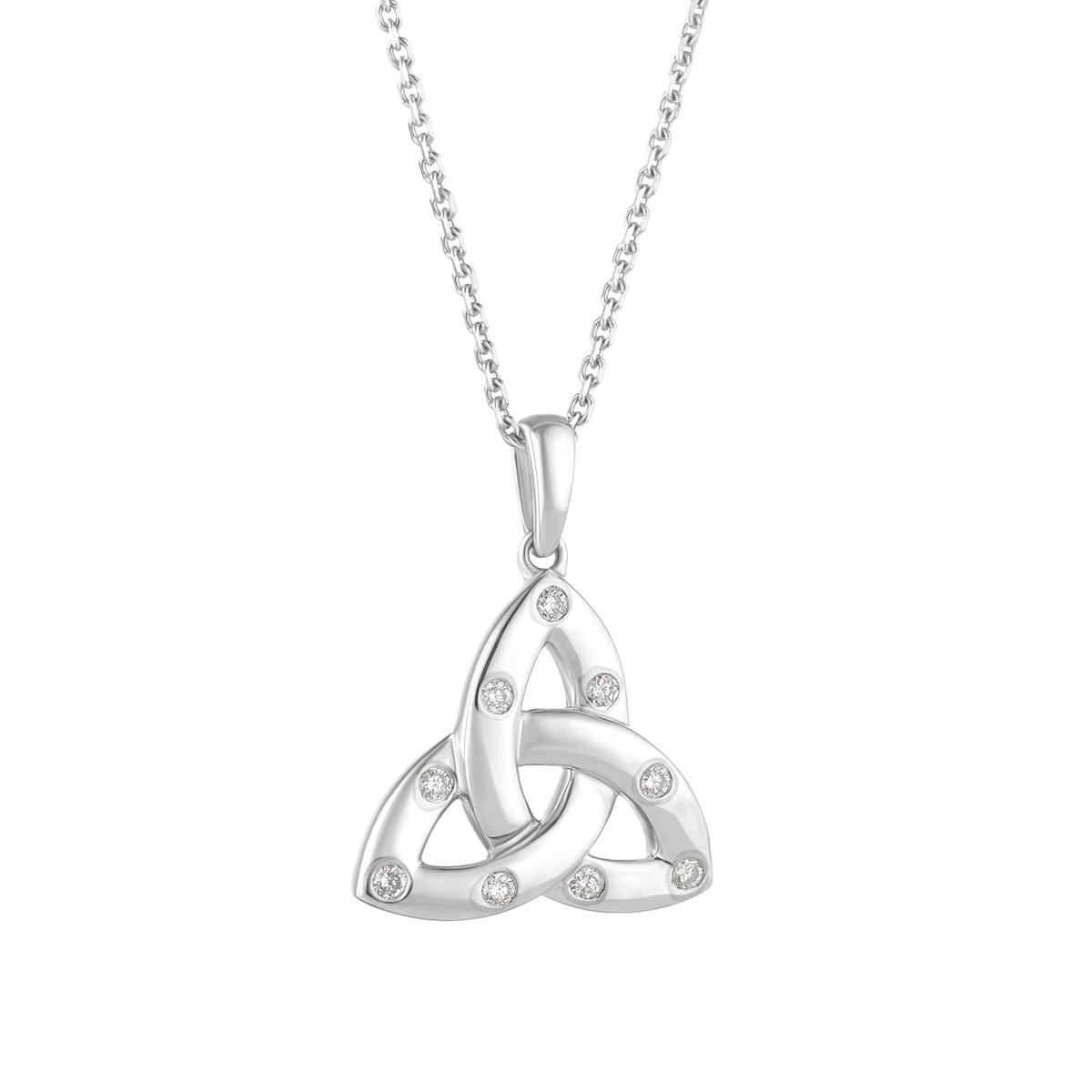 White Gold Flush Set Diamond Trinity Knot Necklace S46973 from Solvar Irish Jewellery