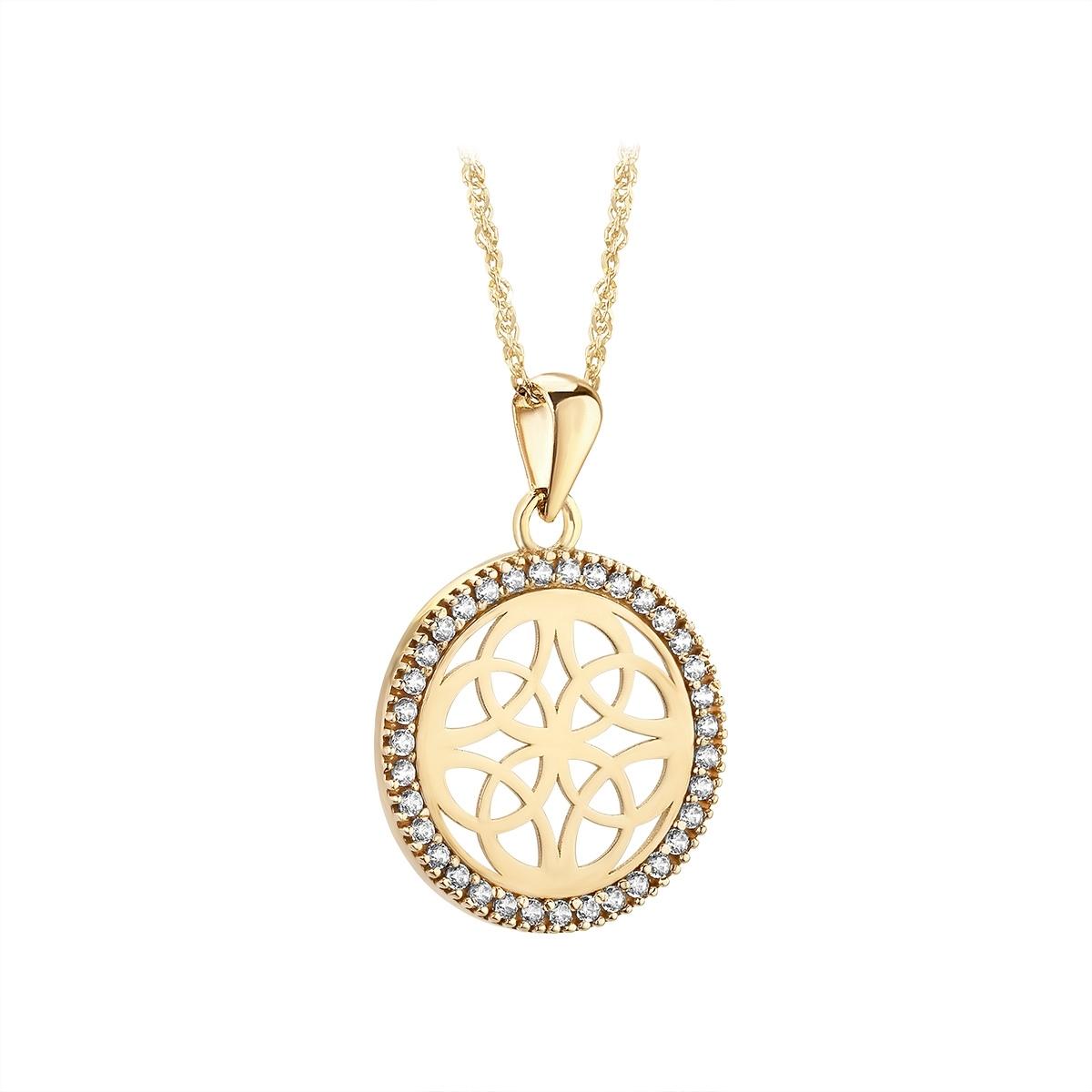 10 karat gold round four trinity knots necklace S46894 framed with cubic zirconia stones from Solvar