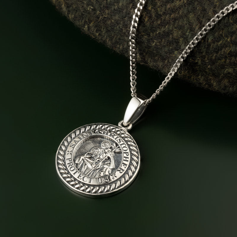 lifestyle image of mens saint christopher medal pendant s46843