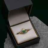 14K gold claddagh emerald heart ring s2466 in Solvar ring box