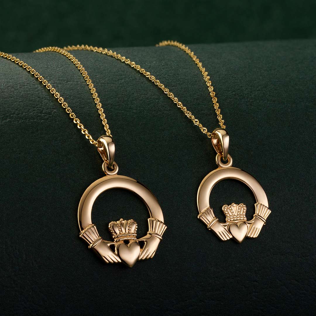 styled image of solvar gold claddagh necklace