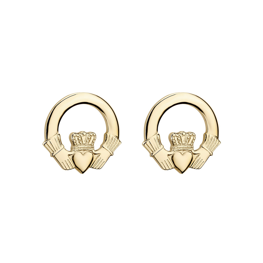 plain image of solvar gold claddagh stud earrings on the white background