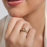 gold cz claddagh ring on a model