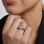 a model wearing gold diamond heart claddagh ring s21096 2