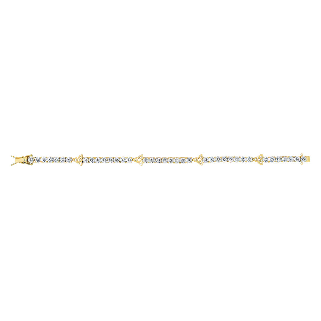 gold plated trinity knot tennis bracelet in the open state