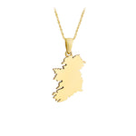 A gold necklace featuring a pendant shaped like the map of Ireland, shown against a plain white background.