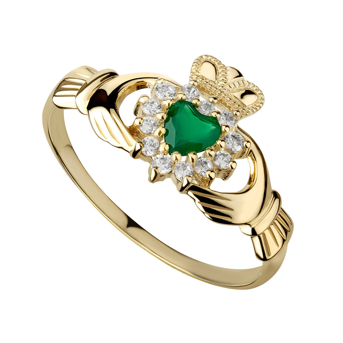 green agate Gold Claddagh ring from Solvar