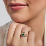 green agate Gold Claddagh ring from Solvar on a model 2