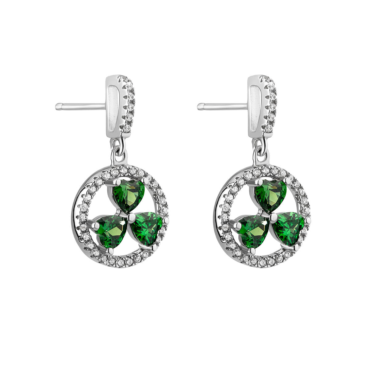 sterling silver green cubic zirconia shamrock circle stud earrings s33964 from Solvar