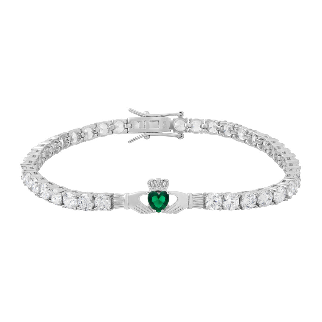 Product image of Silver Green Cz Heart Claddagh Tennis Bracelet from Solvar jewellery
