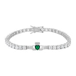 Product image of Silver Green Cz Heart Claddagh Tennis Bracelet from Solvar jewellery