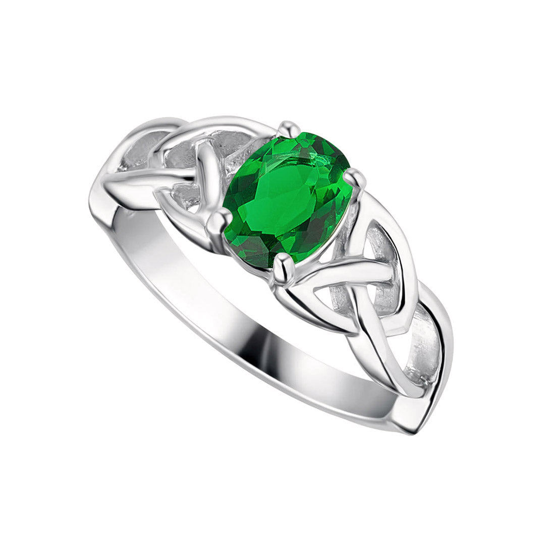 Stock image of Solvar Sterling Silver Green Crystal Trinity Knot Ring S21141