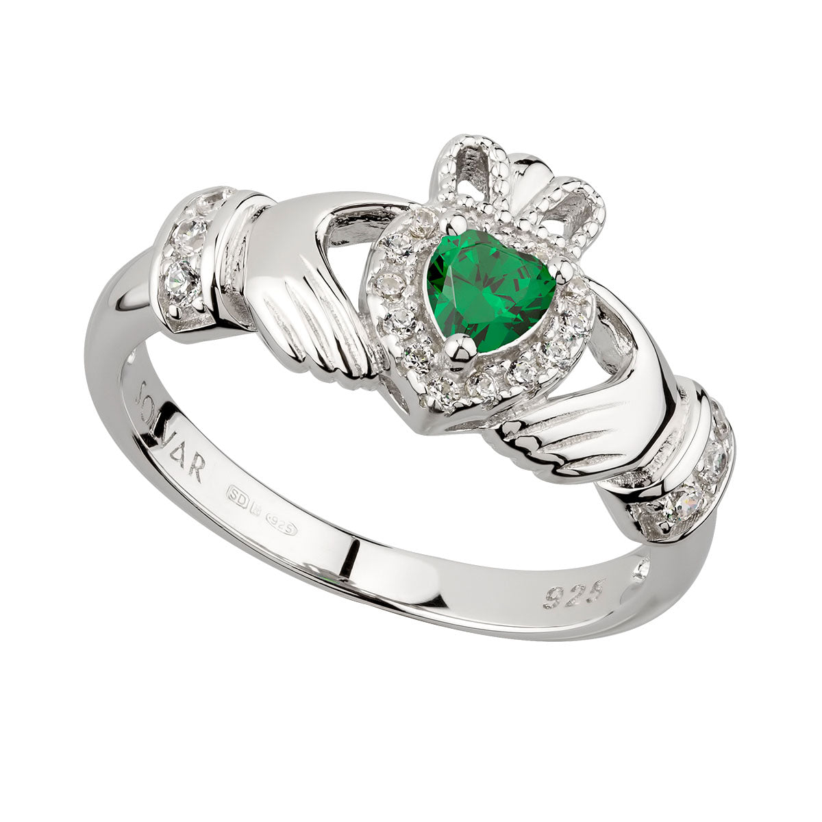 ladies sterling silver green cubic zirconia claddagh ring s21079 from Solvar