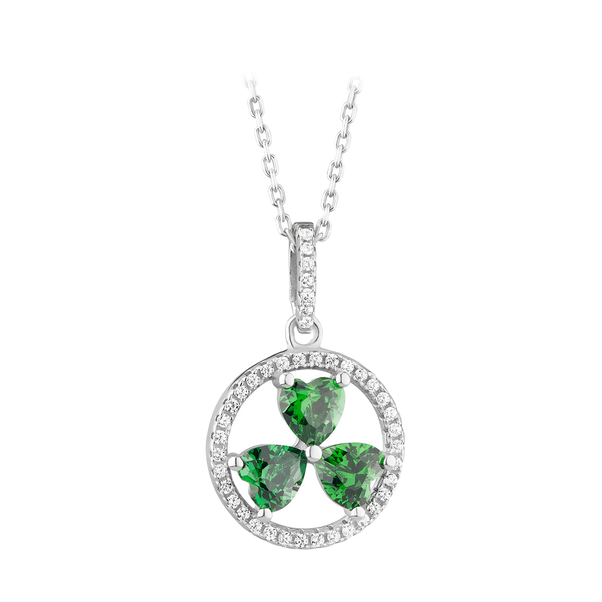 sterling silver green cubic zirconia shamrock circle pendant s46481 from Solvar