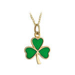 plain image of solvar green enamel gold shamrock necklace on the white background