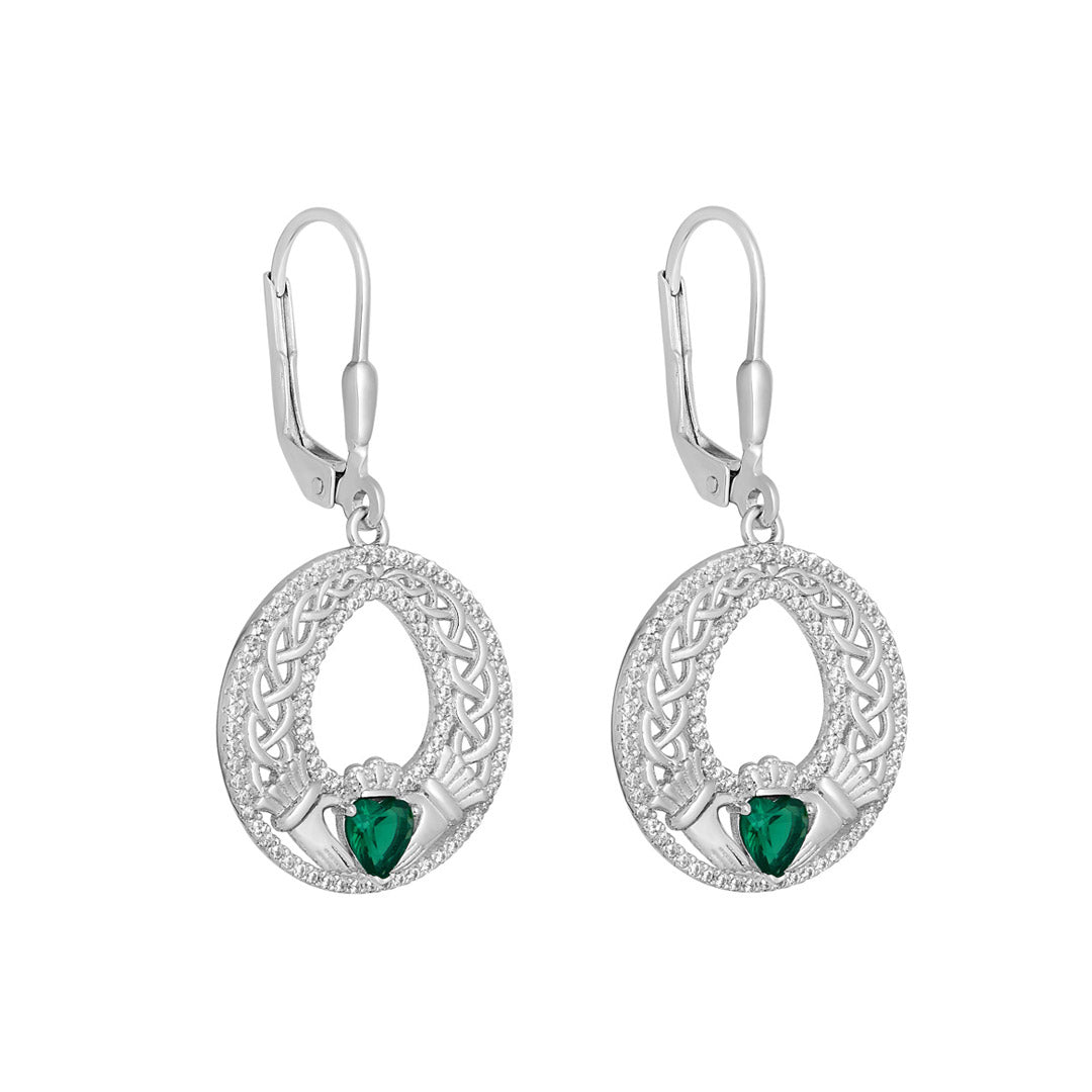 Product image of Green Cz Celtic Claddagh Drop Earrings from Solvar jewellery