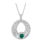 Product image of Green Cz Heart Celtic Claddagh Round Pendant from Solvar jewellery