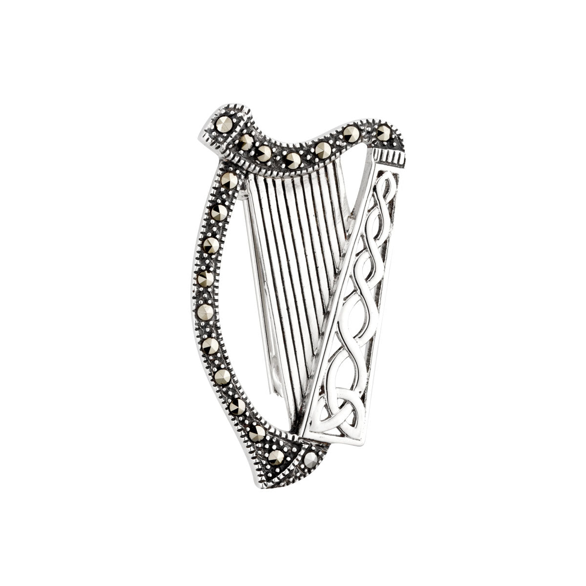 sterling silver marcasite harp brooch s1990 from Solvar