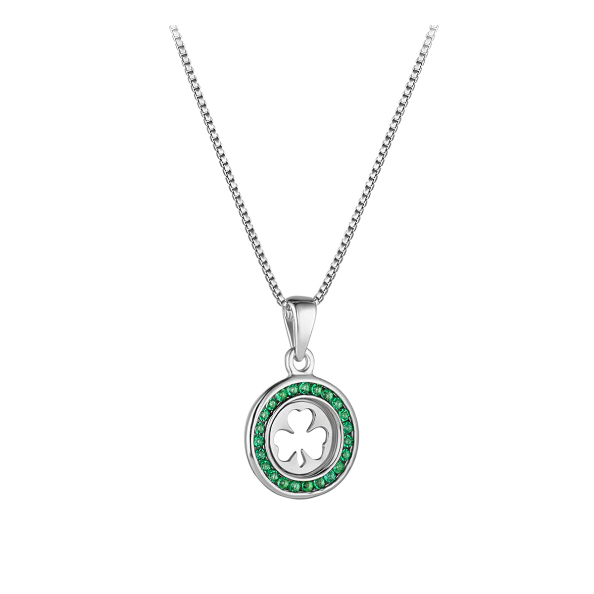 Stock image of Solvar kids green cz shamrock pendant in silver s47011