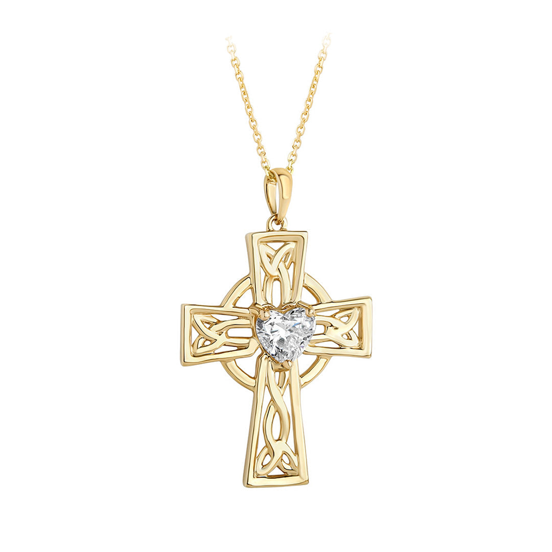 1.0carat lab grown diamond celtic cross necklace in yellow gold