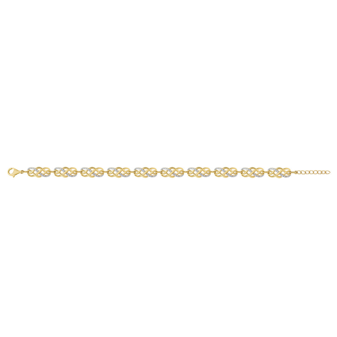 Image showing yellow gold diamond set celtic knot links bracelet laid out in its open state