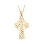 plain image of solvar 14k gold large celtic cross pendant on the white background